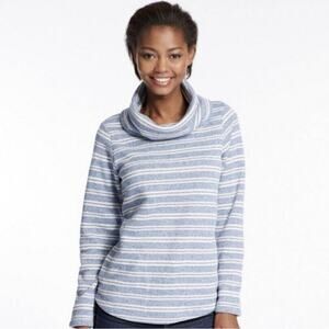 L.L.Bean Blue & White Striped Knit Cowl Neck Sweater Size S